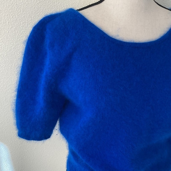VINTAGE | Nordstrom “Brass Plum” Cobalt Blue Angora Short Sleeve sweater Large - Picture 2 of 8